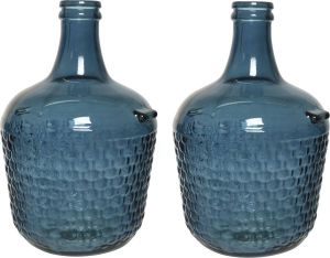 Decoris Set Van 2x Stuks Fles Vazen bloemenvazen Recycled Glas Blauw 27 X 42 Cm Vazen