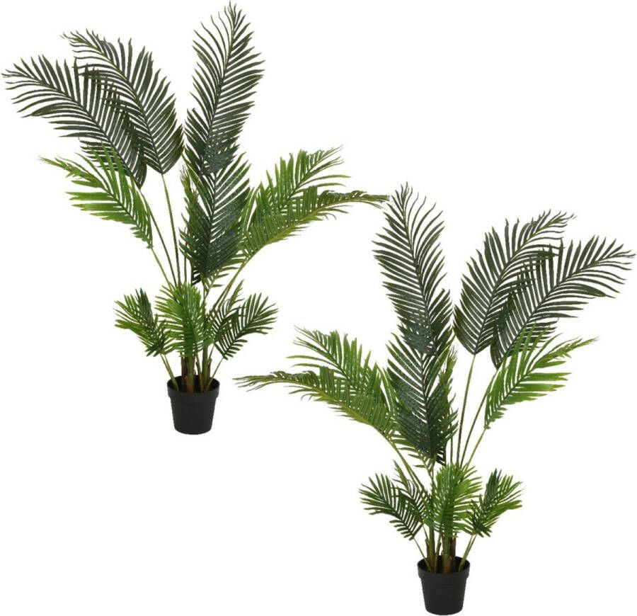 Decoris Set van 2x stuks groene Palm Areca goudpalm kunstplanten 150 cm in pot Kamerplant kunstplanten nepplanten