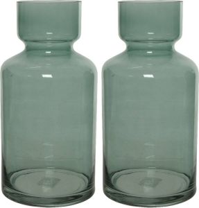 Decoris Set van 2x stuks groene vazen bloemenvazen 6 liter van glas 15 x 30 cm Glazen vazen voor bloemen en boeketten