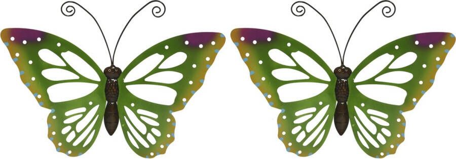 Decoris Set van 2x stuks grote groene vlinders muurvlinders 51x38 cm tuindecoratie vlinders Tuinvlinders muurvlinders