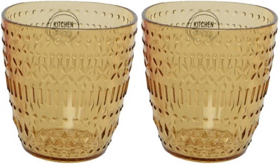 Decoris Set van 2x stuks kunststof bekers geel 200 ml