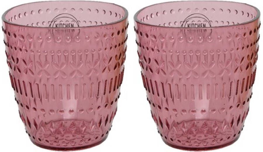 Decoris Set van 2x stuks kunststof bekers roze 200 ml