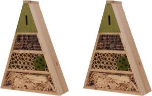 Decoris Set van 2x stuks lichtgroen insectenhotel 19 cm driehoek Hotel huisje voor insecten Bijenhuis vlinderhuis