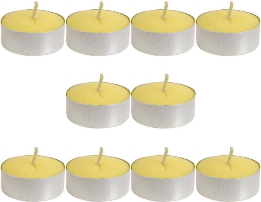 Decoris Set van 30x stuks gele Citronella waxinelichtjes theelichtjes Geurkaarsen citrus geur Anti-muggen citronella kaarsen