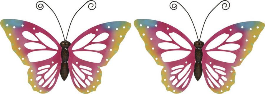 Decoris Set van 3x stuks grote roze vlinders muurvlinders 51 x 38 cm tuindecoratie vlinders Tuinvlinders muurvlinders
