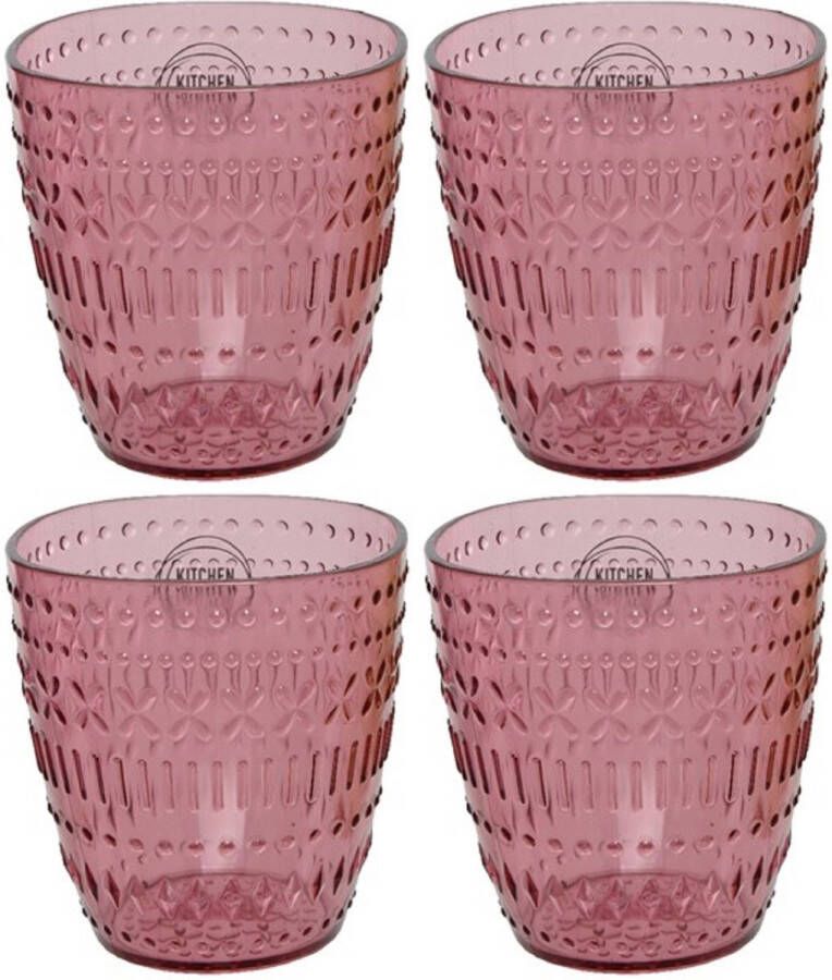 Decoris Set van 4x stuks kunststof bekers roze 200 ml Drinkglazen