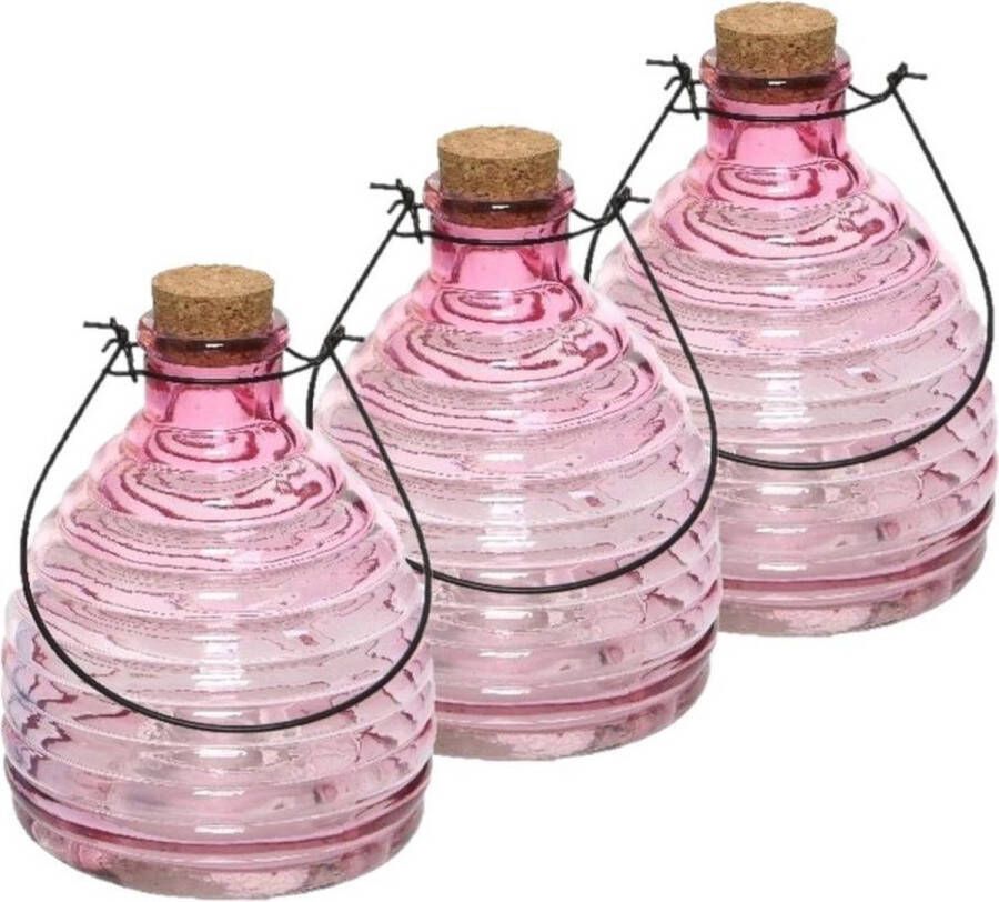 Decoris Set van 4x stuks wespenvangers wespenvallen roze 17 cm van glas Insectenvangers insectenvallen Insectenbestrijding
