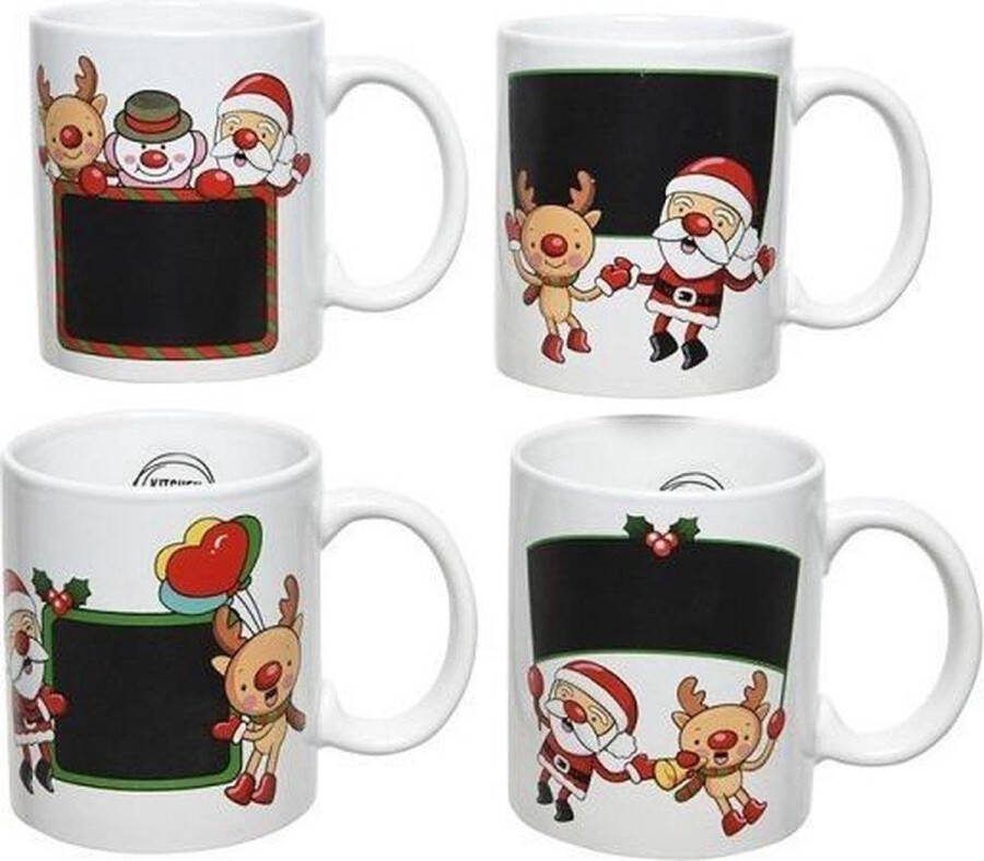 Decoris Setje van 8x stuks kerst thema kinder mokken bekers met krijtvlak Keramiek mokken van 300 Ml