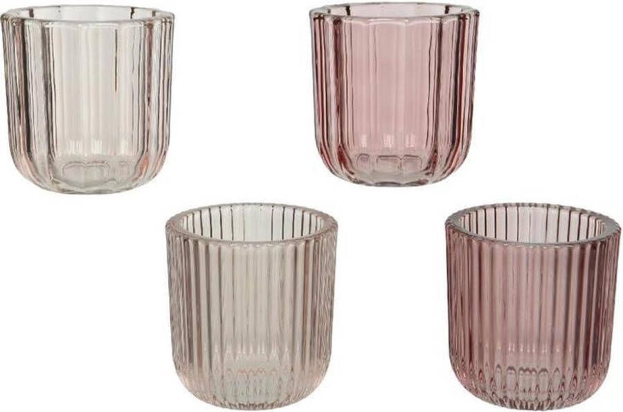 Decoris Theelichthouder glas roze h9 4cm (1 stuk) assorti