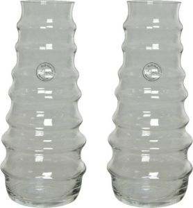 Decoris Transparante vaas bloemenvaas ribbel-motief 3 5 liter van glas 13 x 30 cm Glazen vazen voor bloemen en boeketten