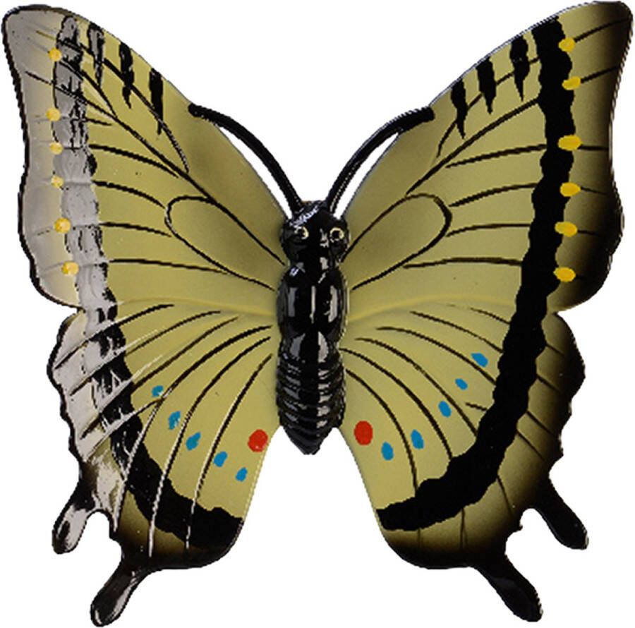 Decoris Tuin schutting decoratie vlinder kunststof geel 24 x 24 cm