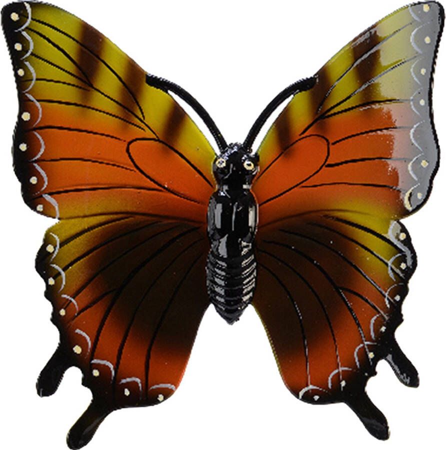 Decoris Tuin schutting decoratie vlinder kunststof geeloranje 24 x 24 cm