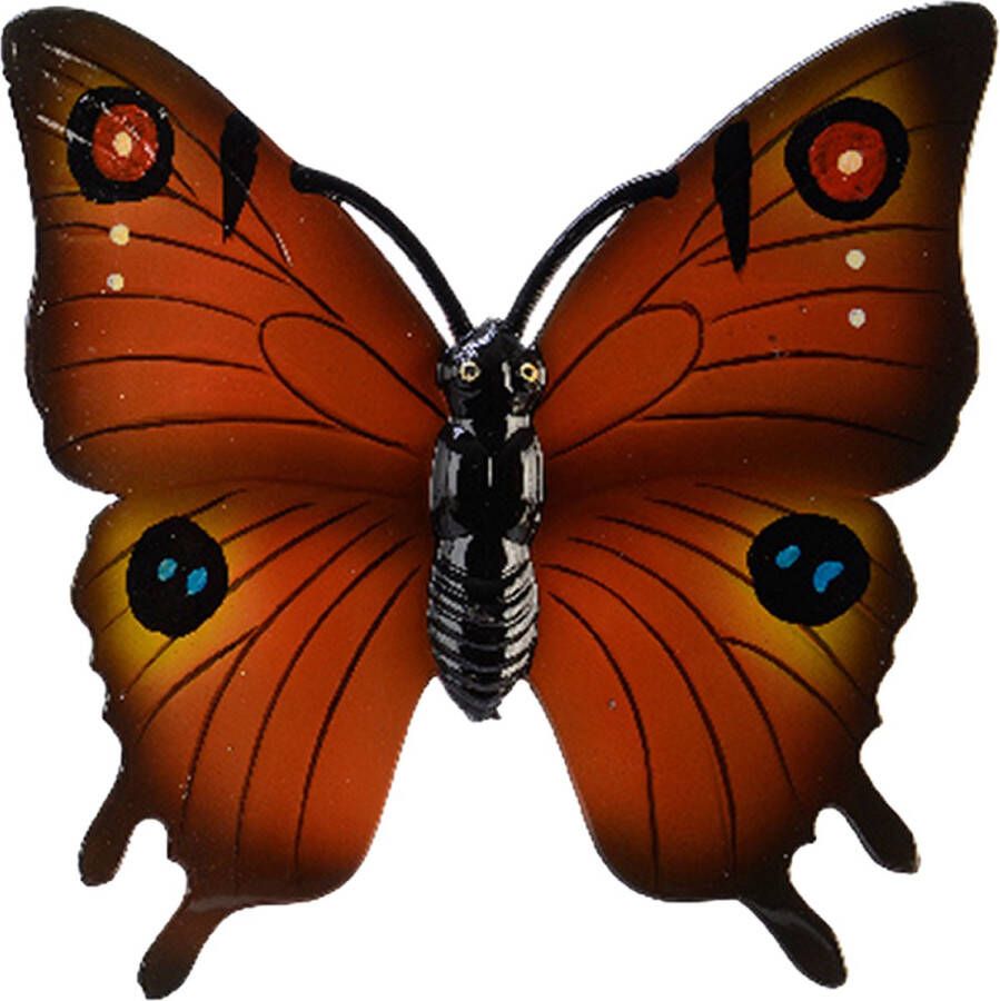 Decoris Tuin schutting decoratie vlinder kunststof oranje 24 x 24 cm
