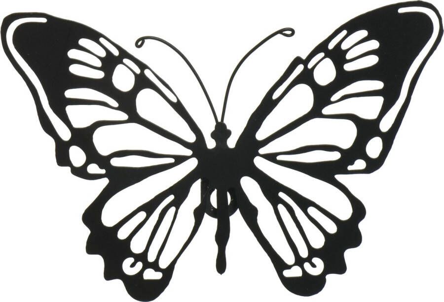 Decoris tuin schutting decoratie vlinder metaal zwart 18 x 12 cm