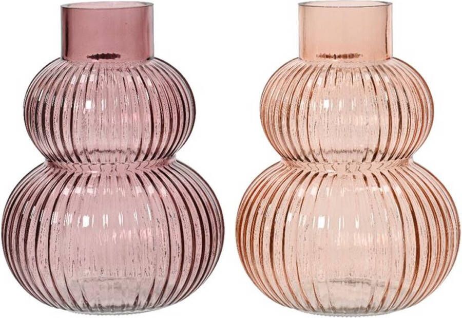 Decoris Vaas glas ribbel H20cm Roze of Licht Roze