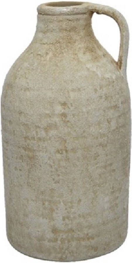 Decoris Vaas kruik fles model vintage terracotta creme wit D15 x H30 cm Vazen
