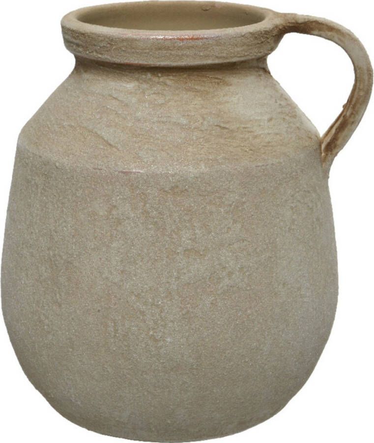 Decoris Vaas kruik fles model vintage terracotta creme wit D22 x H25 cm Vazen