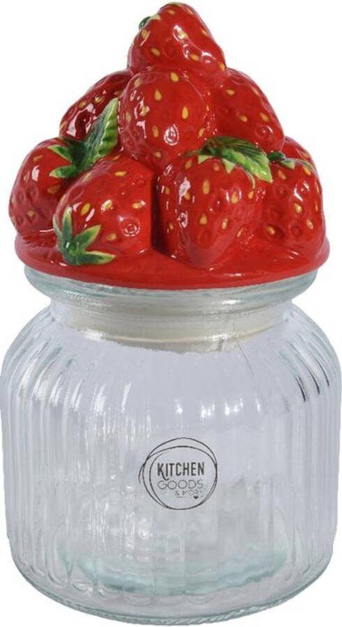 Decoris Voorraadpot Aardbei van glas aardewerk dia.11x19cm