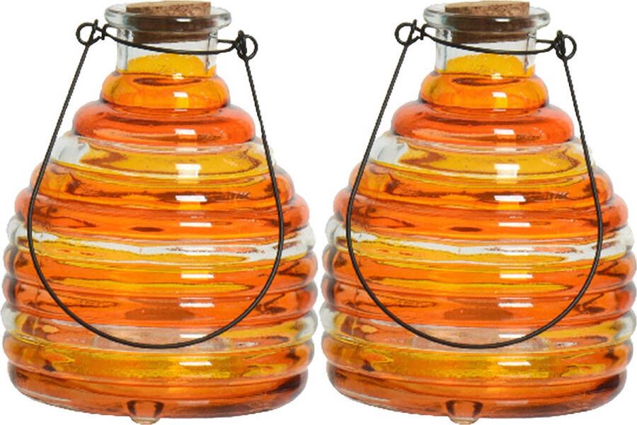 Decoris 2x wespenvanger wespenval met hengsel glas oranje D13 x H17 cm Ongediertevallen Ongediertebestrijding