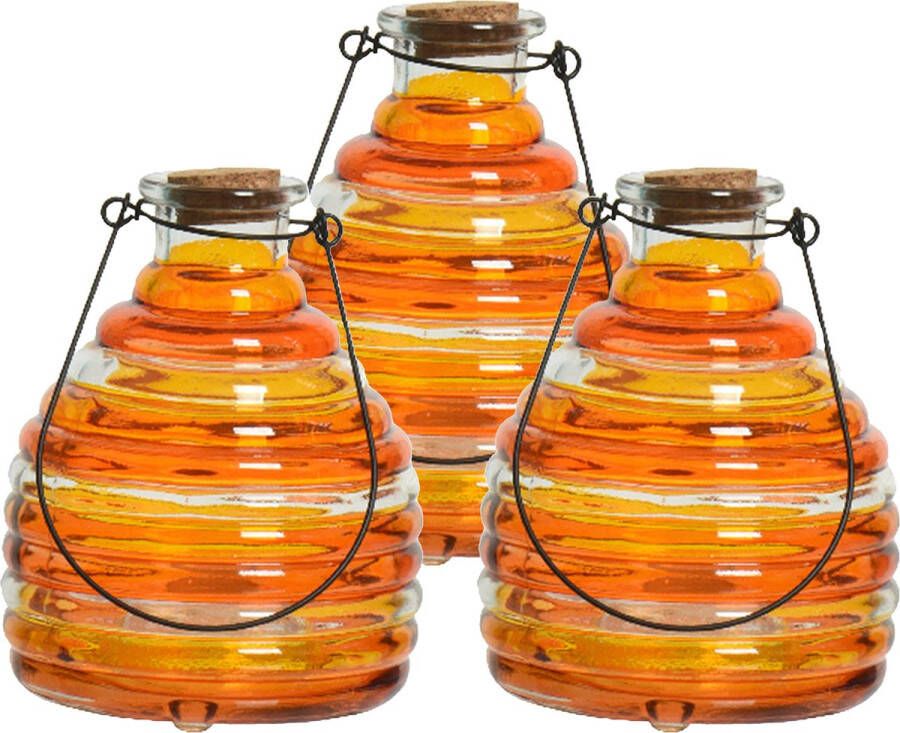 Decoris 3x wespenvanger wespenval met hengsel glas oranje D13 x H17 cm Ongediertevallen Ongediertebestrijding