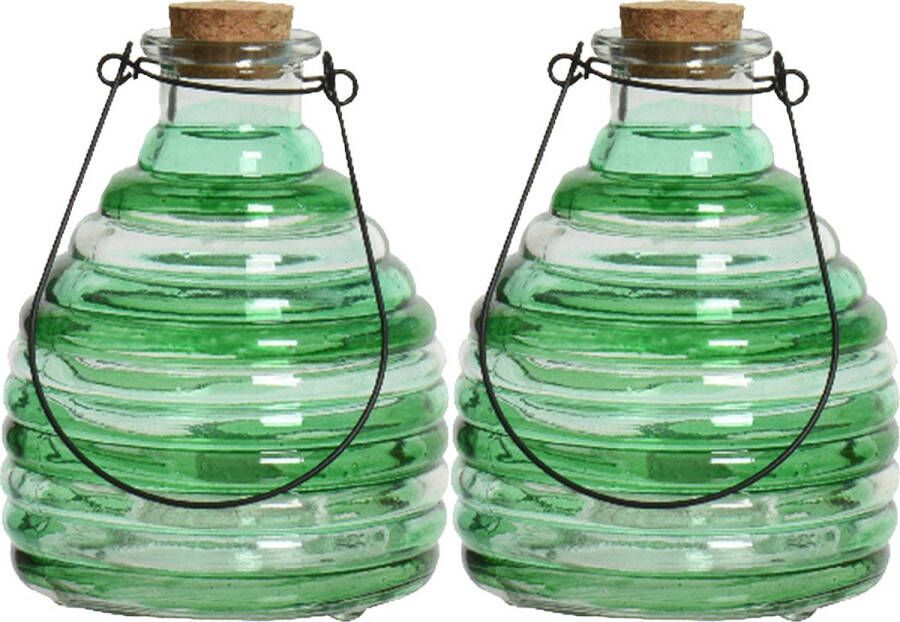 Decoris 2x wespenvanger wespenval met hengsel glas groen D13 x H17 cm Ongediertevallen Ongediertebestrijding