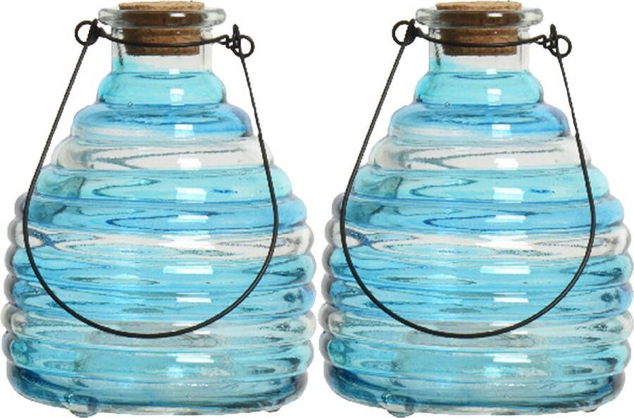 Decoris 2x wespenvanger wespenval met hengsel glas blauw D13 x H17 cm Ongediertevallen Ongediertebestrijding