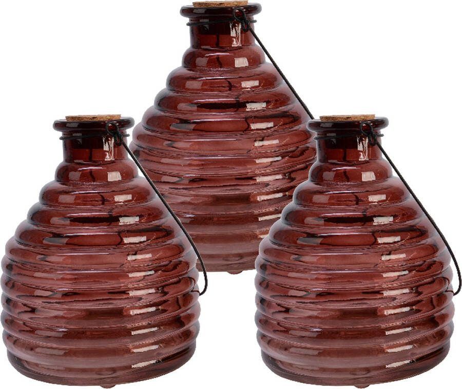 Decoris 3x wespenvanger wespenval met hengsel glas donkerrood D13 x H17 cm Ongediertevallen Ongediertebestrijding