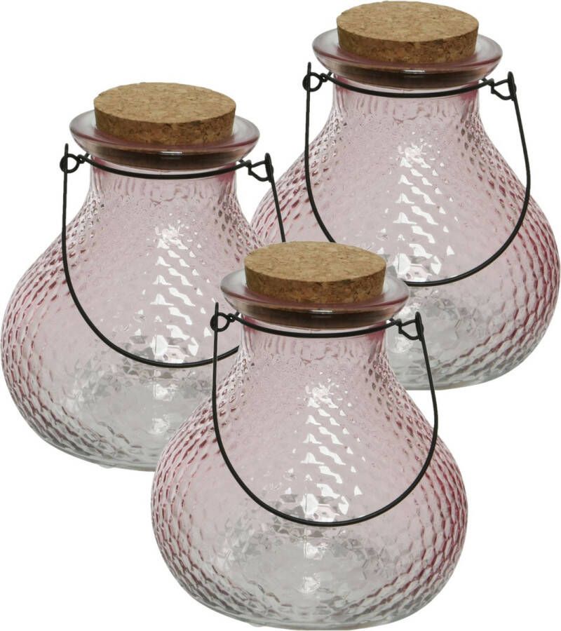 Decoris wespenvanger wespenval met hengsel 3x glas lichtroze D14 x H13 cm