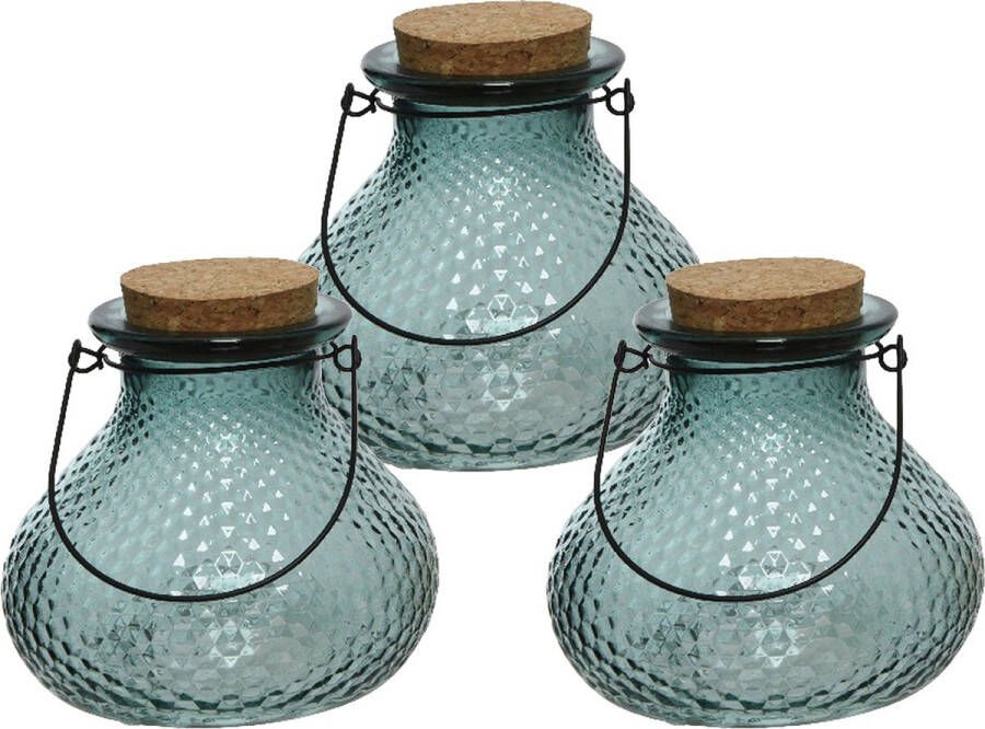 Decoris 3x wespenvanger wespenval met hengsel glas lichtblauw D14 x H13 cm Ongediertevallen Ongediertebestrijding