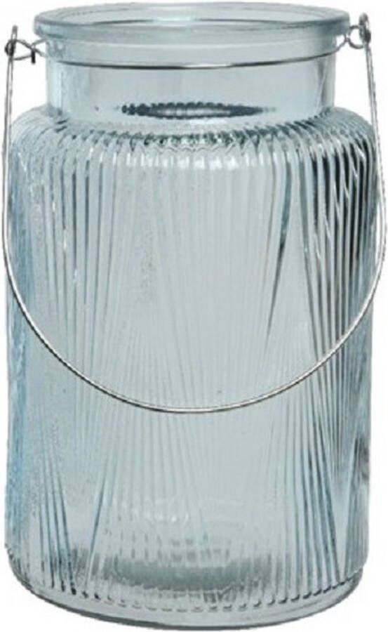 Decoris Windlicht kaarshouder van glas ijsblauw 22 cm Windlichten