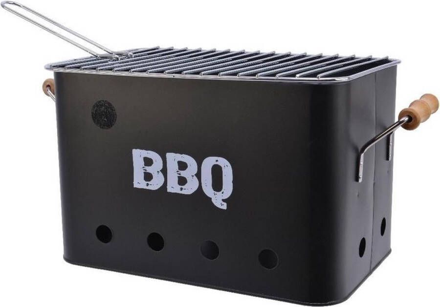 Decoris Zwarte houtskool barbecue bbq emmer 33 x 21 cm rechthoekig Houtskoolbarbecues