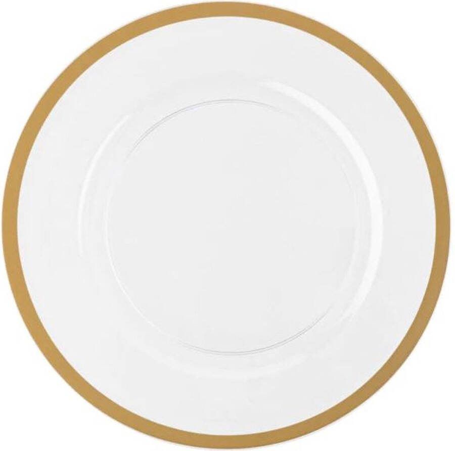 Decorline 4 x Premium herbruikbaar kunstof Onderbord set Transparant met gouden rand 33 cm
