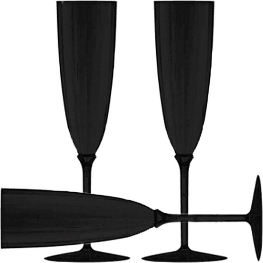 Decorline 48 x Meervoudig gebruik kunststof champagneglazen van Zwart steelglazen Plastic Champagne Fluit voor Bruiloften Feesten & Party 170ml Set van 48 Zwart