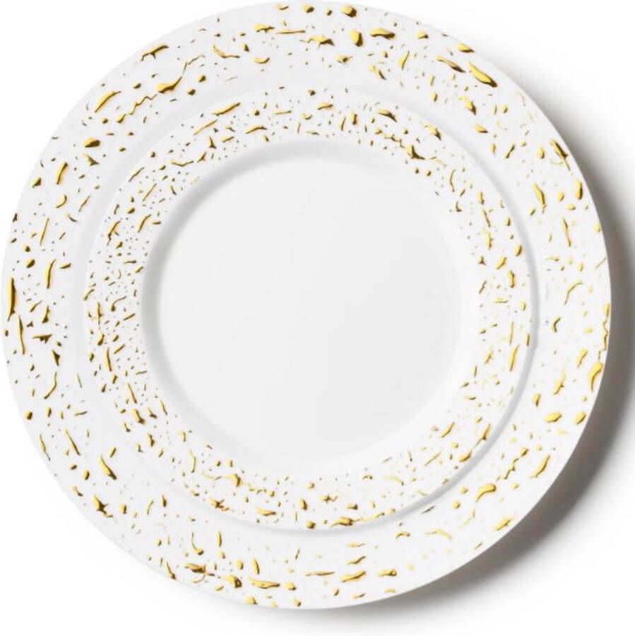 Decorline Premium herbruikbare kunststof partyserviesset 32-delig Pebbled Combo wit goud stabiel herbruikbare bordenset 2 maten (16 x 26 cm 16 x 19 cm)