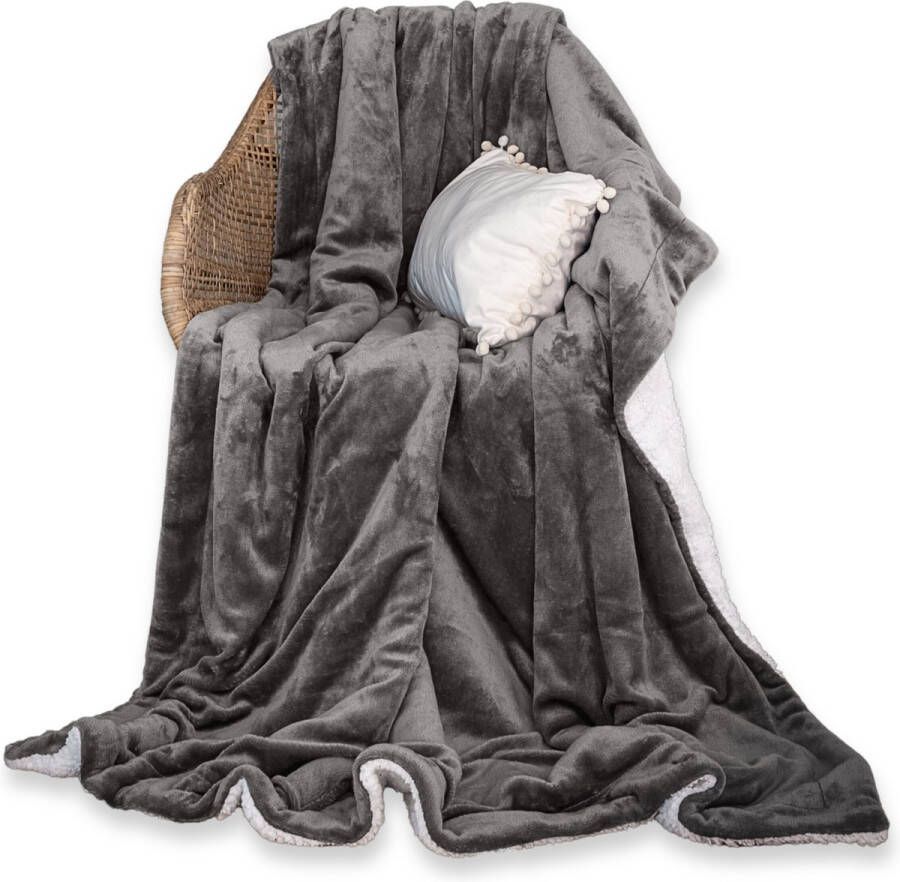 DecoSence Fleece deken 150x200 cm Fleece Plaid Plaids Grijs Antraciet Grand Foulard Bank Extra Dik