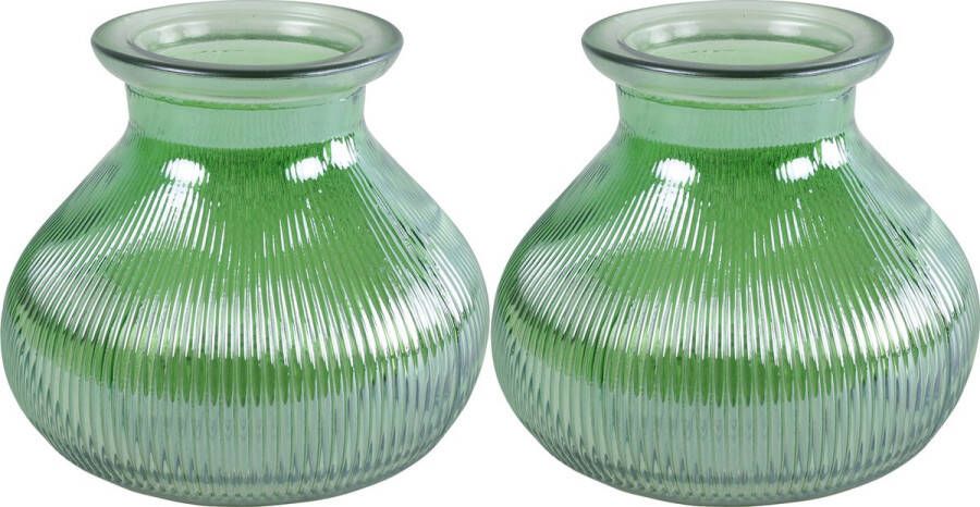 Decostar Bloemenvaas 2x stuks groen transparant glas H12 x D15 cm