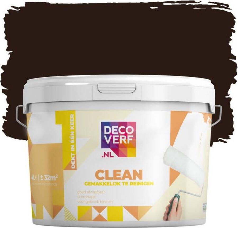 Decoverf.nl Decoverf Clean Muurverf Cacao Bruin 4l