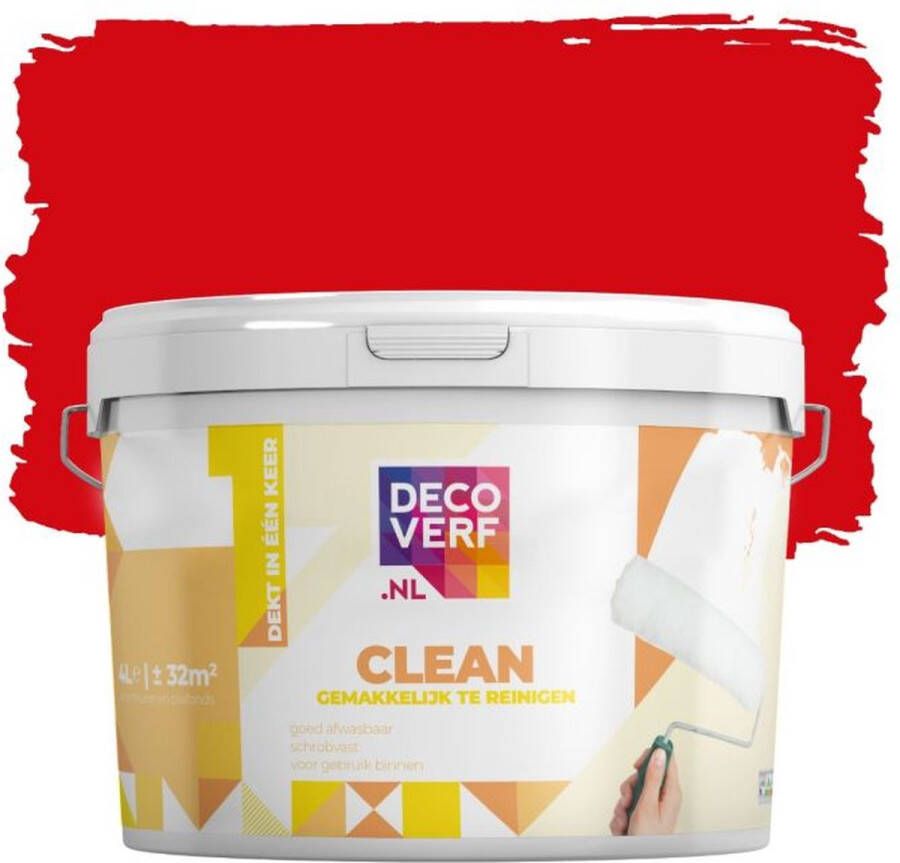 Decoverf.nl Decoverf Clean Muurverf Vurigrood 4l