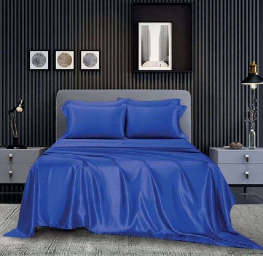 Decoware dekbedovertrek glans satijn blauw Lits-jumeaux 240x220 + 2 st 60x70cm