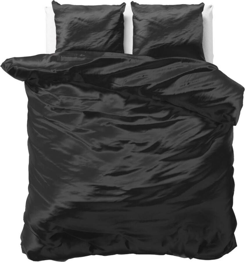 Decoware dekbedovertrek glans satijn zwart 1-persoons -140x220 + 60x70cm