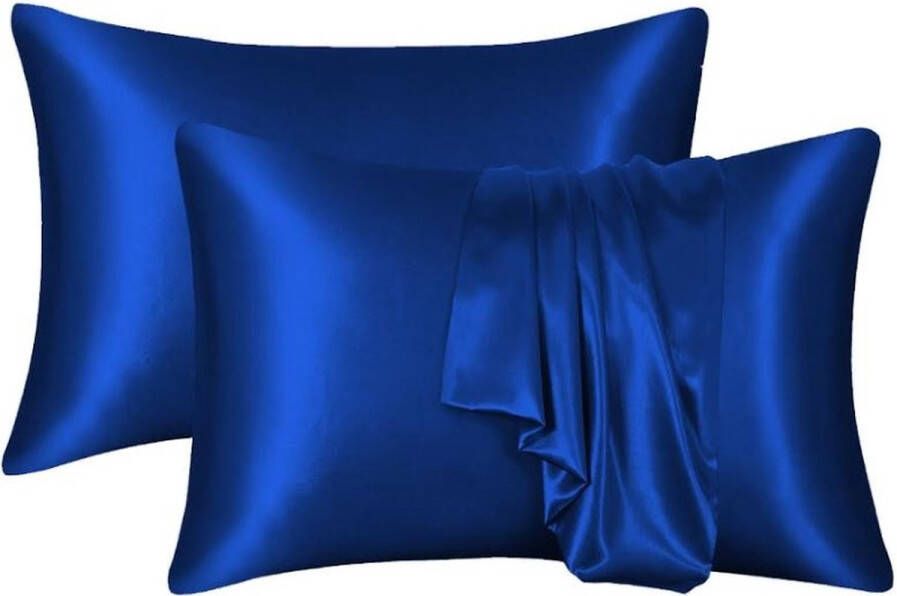 Decoware glans satijnen kussenslopen (2st) 60x70 cm blauw