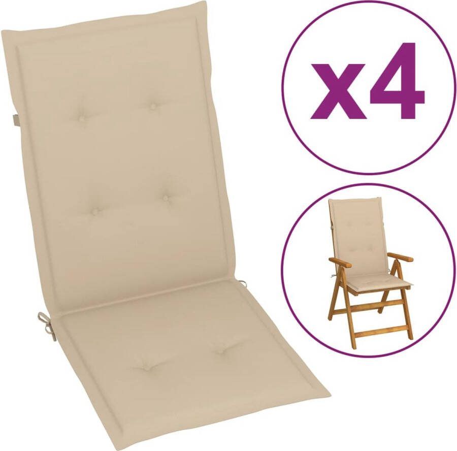 Decoways Tuinstoelkussens 4 stuks 120x50x4 cm beige