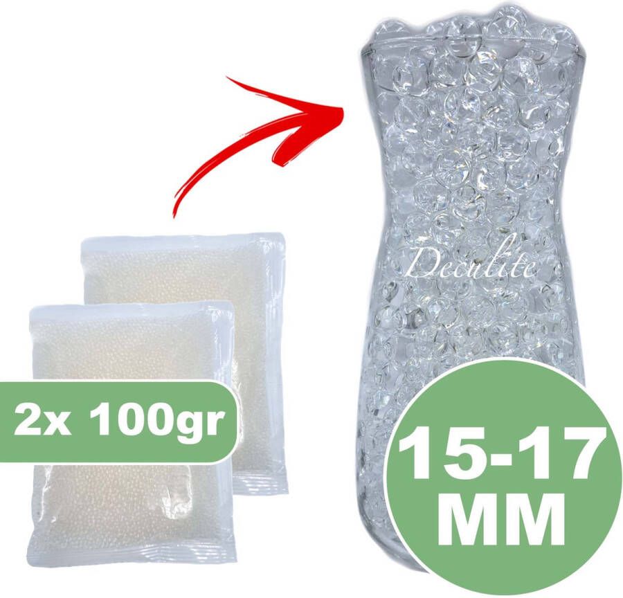 Deculite 200 gram transparante waterparels 15-17mm Geschikt voor 20 liter Ca. 16.000 waterballetjes Keuze uit 5 formaten Waterabsorberende Balletjes Gelballetjes Waterballetjes Vaas decoratie