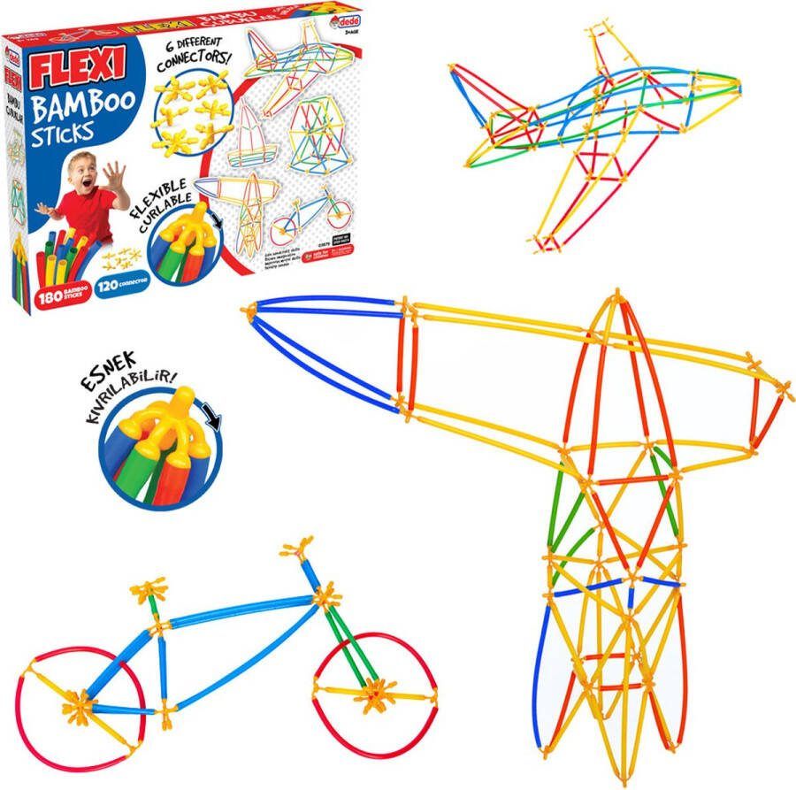 DEDE Bamboe Rietjes- Bouwset- Constructiespeelgoed- Montessori speelgoed FLEXI BAMBOO STICKS 300 Stuks