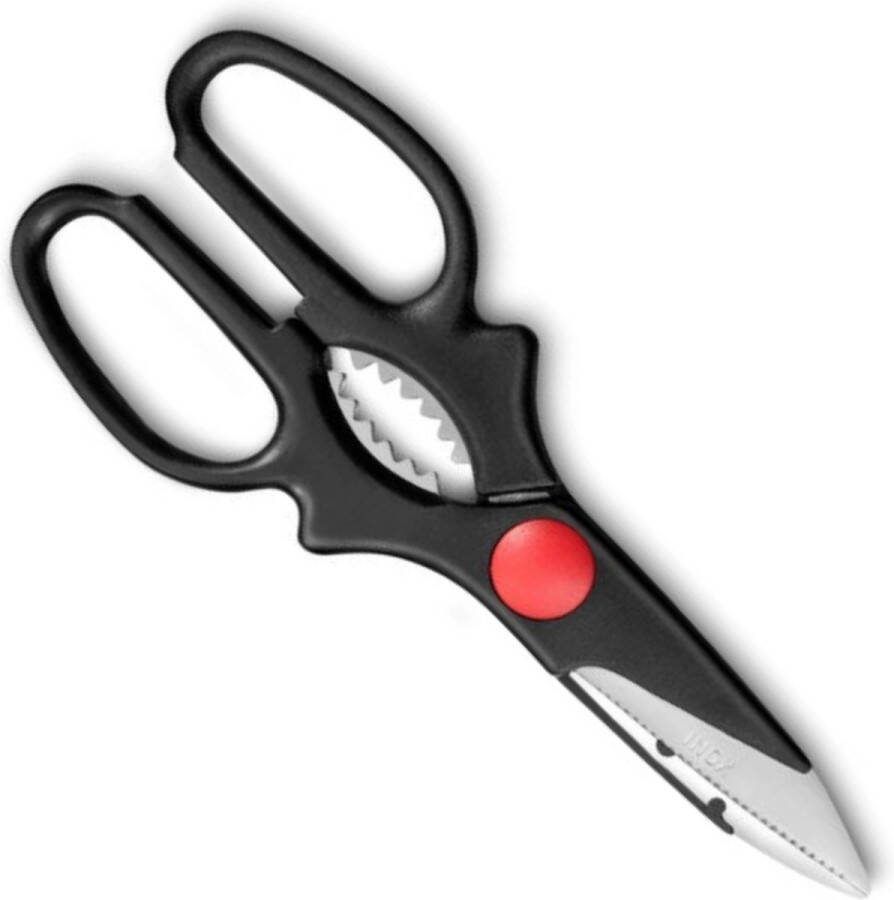 Deglon Déglon Multifunctionele Keukenschaar Robuust RVS Ergonomisch Zwart Rood Handvat Notenkraker Functie