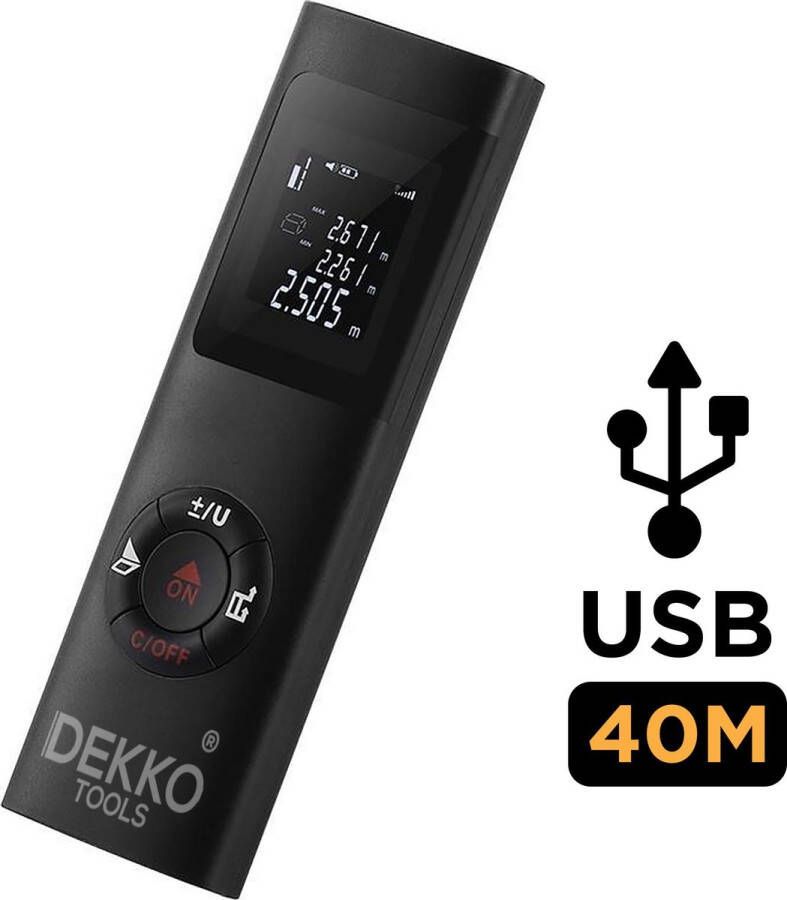 DEKKO TOOLS Professionele laser Afstandsmeter 40 meter bereik USB oplader