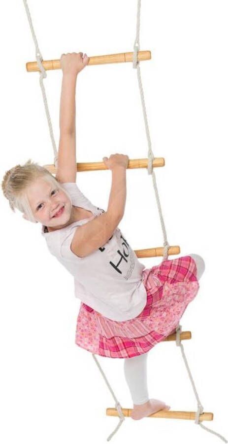 Déko-Play touwladder met 6 essen houten sporten behandeld met lijnzaadolie PH 2.10m