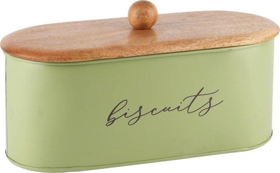 Dekoratief Bewaardoos 'Biscuits' groen hout metaal 29x13x11cm A248236