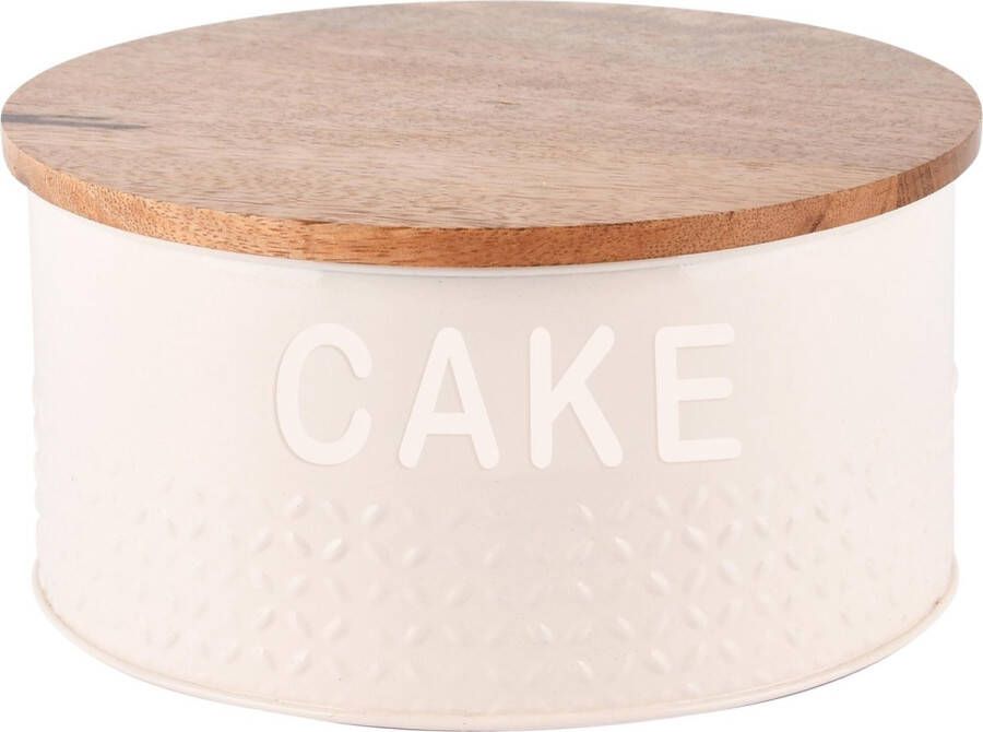 Dekoratief Bewaardoos 'Cake' wit hout metaal 18x18x8cm A248239