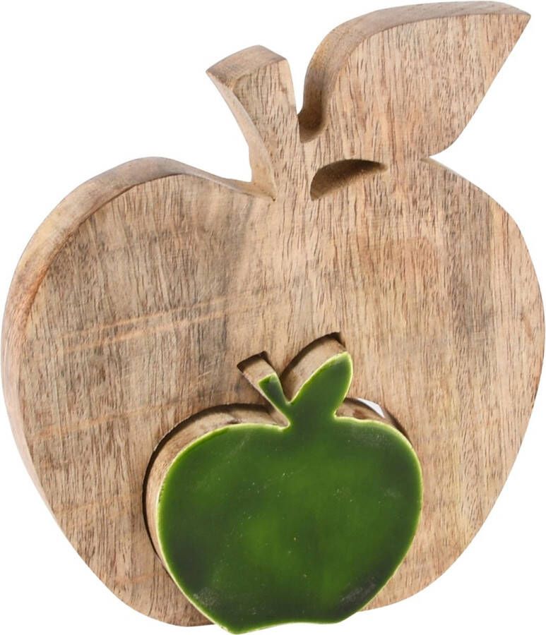 Dekoratief Deco appel puzzel naturel groen hout 17x16x3cm A238129